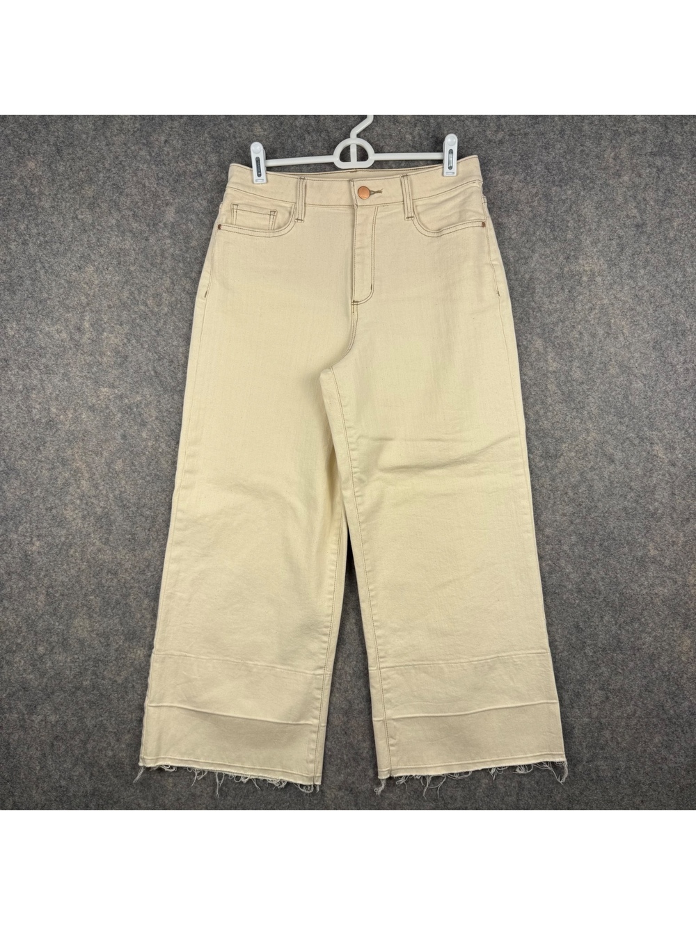 Ana Wide Leg Cropped Denim Pants Cream Women Size 6 25” Stretch 664
